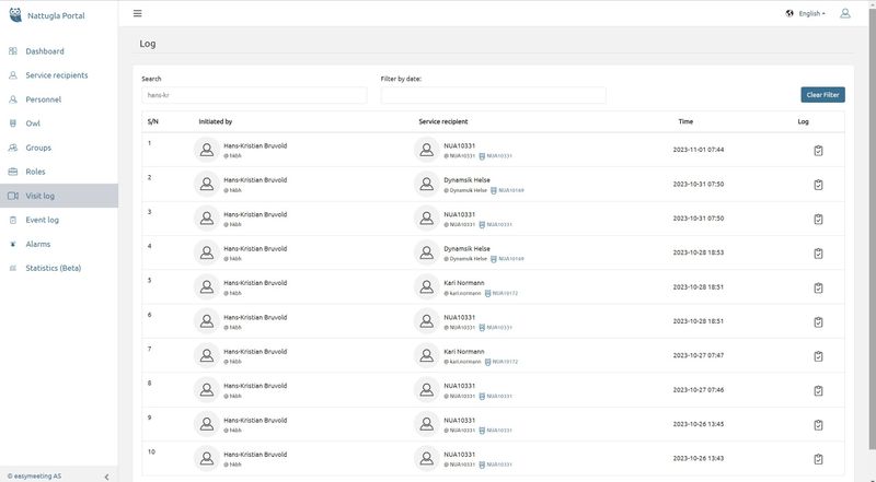Besøkslogg - Første trinn